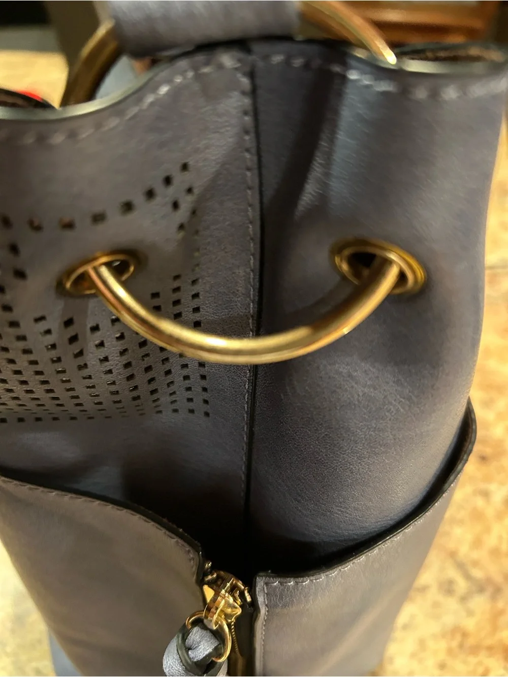Le Miel Vegan Perforated Leather Hobo Top Handle Tote 11” deep Ocean Blue